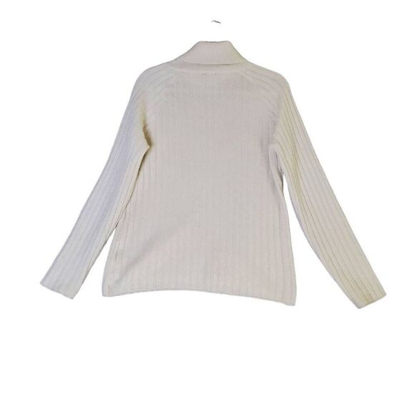 J. Mclaughlin Women's Ivory Long Sleeve Gold Button Accent Ribbed Turtleneck M - Picture 2 of 5